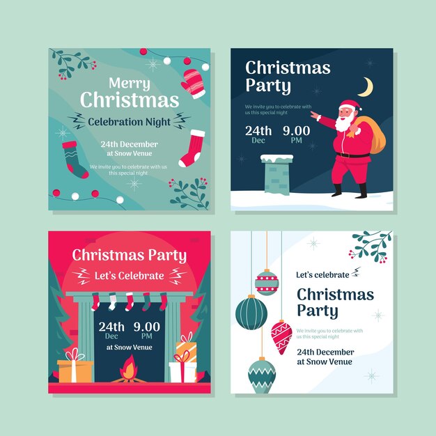 a series of cards with a santa claus on it