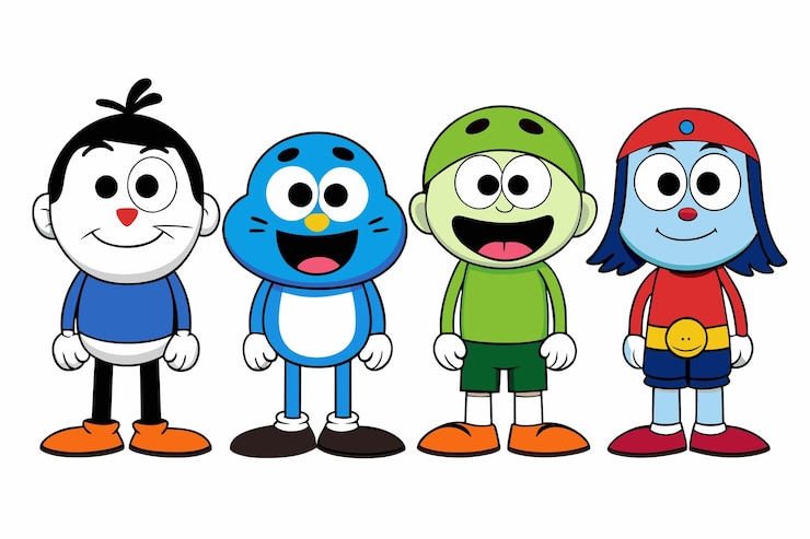 Vector a series of cartoon characters with different characters including one with the others eyes