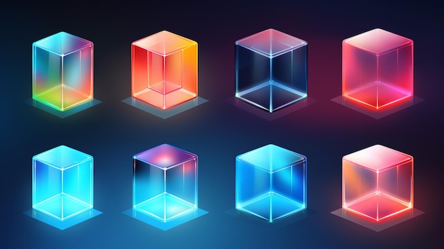 Vector a series of colorful cubes with different colors and shapes