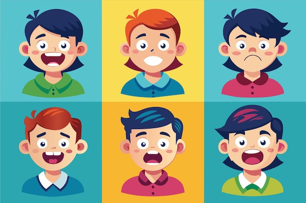 a series of faces with different expressions of children