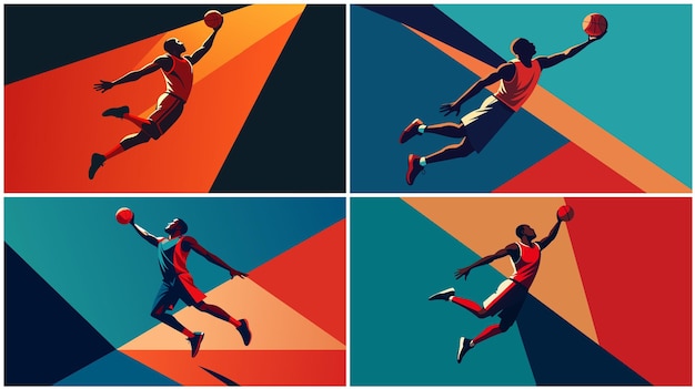 バスケットボール選手の4つのアクションショットシリーズ
