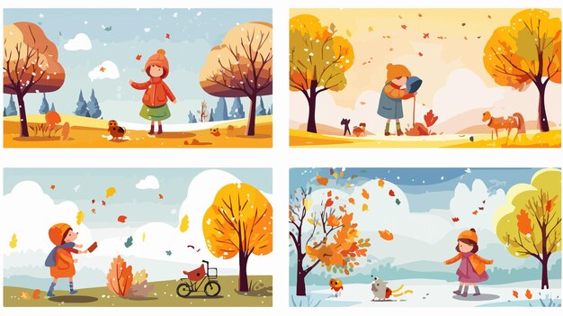 Vector a series of illustrations for the fall season