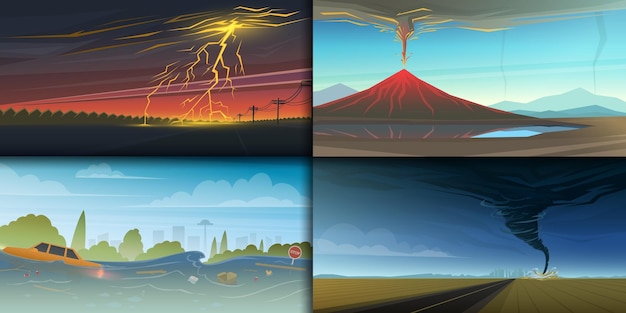 A series of images of a desert with a power plant in the background.