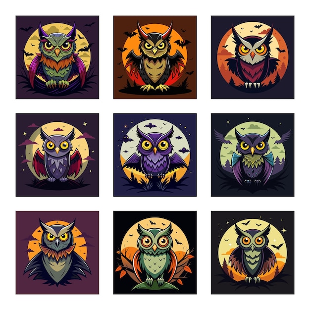 a series of images of owls and owl faces