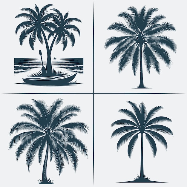 A series of images of palm trees and the word  palm