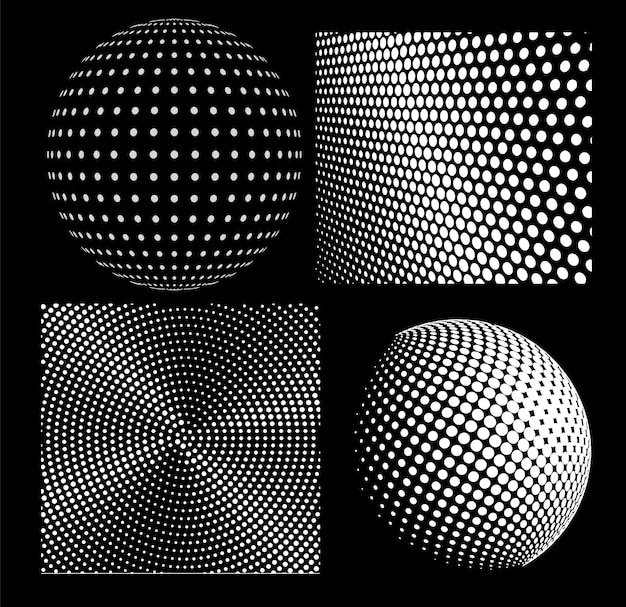 Vector a series of images of a sphere with dots and dots