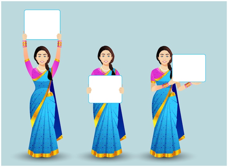 वेक्टर a series of images of a woman holding up a sign that says sari