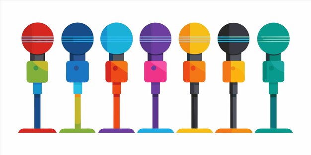 Vector a series of microphones with a blue and orange top