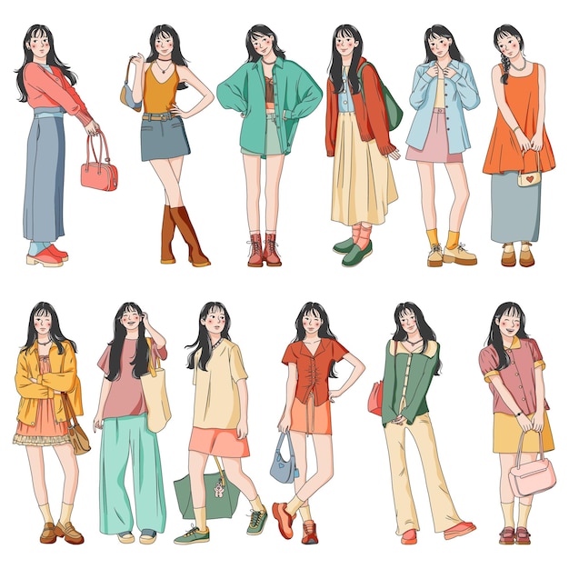 一系列有不同服裝的女孩的照片
