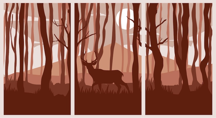 Vector a series of poster with a deer in the woods