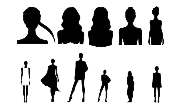 Vector a series of silhouettes of women in various poses