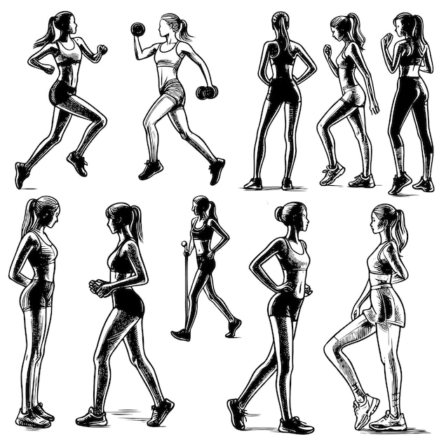 A series of silhouettes of women in various poses