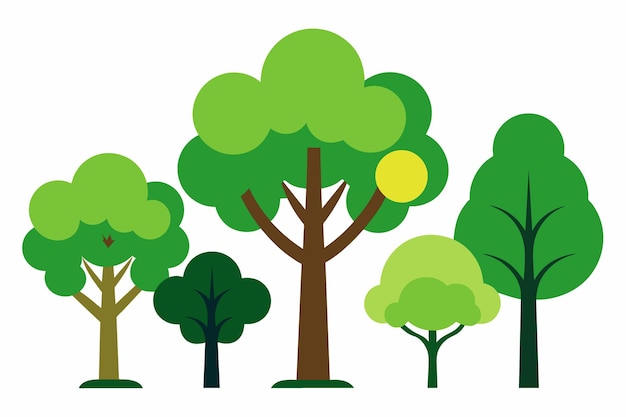 Vector a series of trees with different colors and shapes