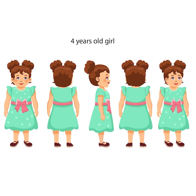 A Series Of Turnaround Pictures Of A Little Girl With A Bow In Her Hair Vector Illustartion