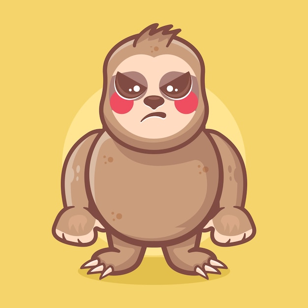 serieus luiaard dier personage mascotte met een boze uitdrukking geïsoleerde cartoon