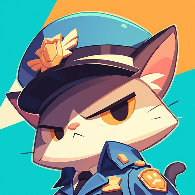 A serious cat police cartoon style