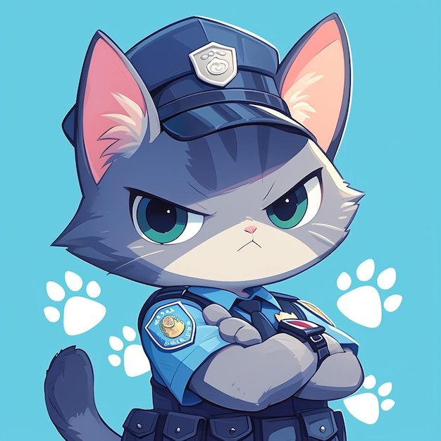 A serious cat police cartoon style