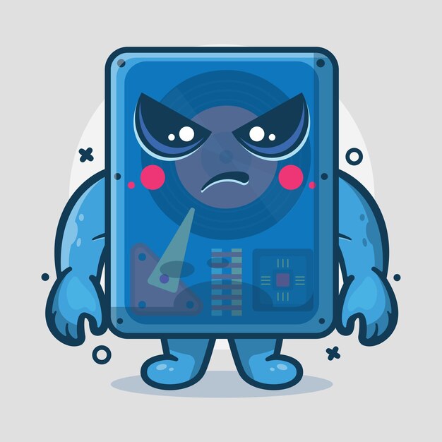 serious computer hard disk character mascot with angry expression isolated cartoon