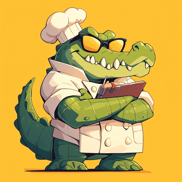 A serious crocodile chef cartoon style