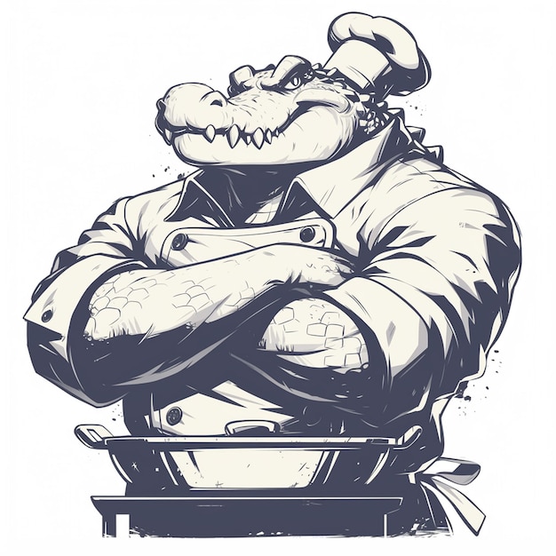 Vector a serious crocodile chef cartoon style