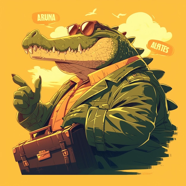 Vector a serious crocodile flight attendant cartoon style