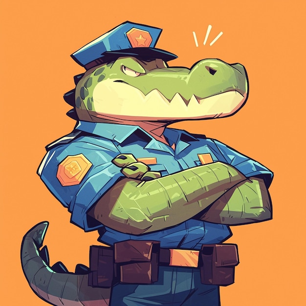 A serious crocodile traffic police cartoon style