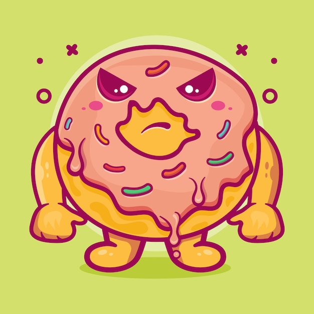 serious donut food character mascot with angry expression isolated cartoon in flat style design