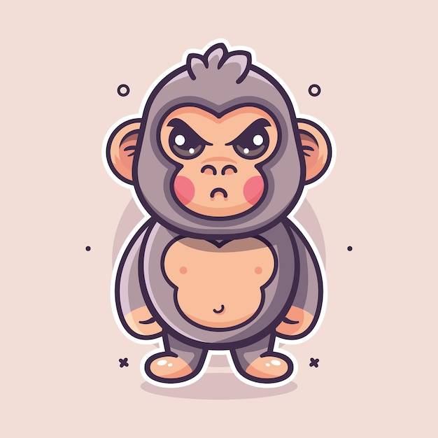 Vector serious gorilla animal character mascot with angry expression isolated cartoon