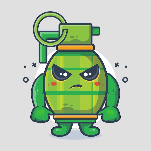 Serious grenade weapon character mascot with angry expression isolated cartoon in flat style design