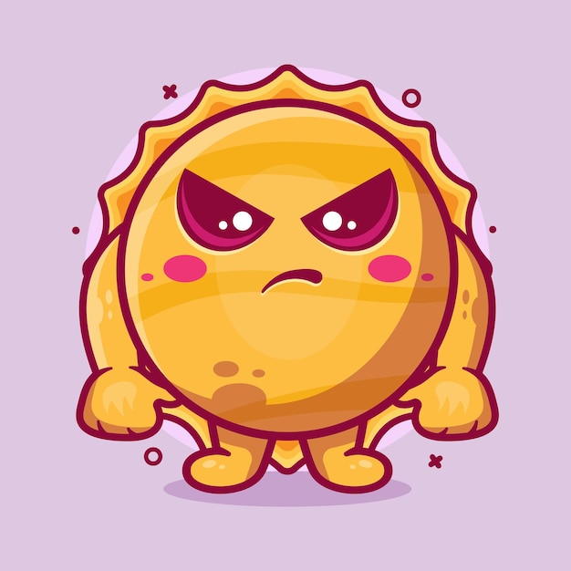 serious sun character mascot with angry expression isolated cartoon in flat style design