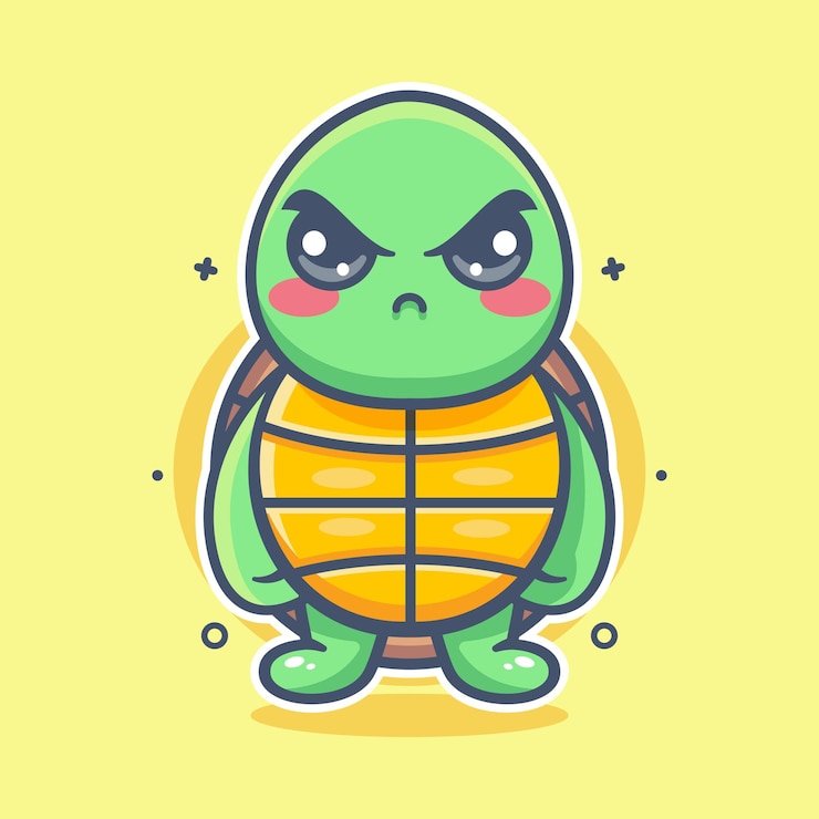 Vector serious turtle animal character mascot with angry expression isolated cartoon