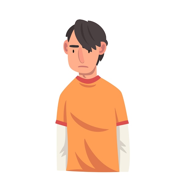 Serious Young Man Male Character Facial Emotions Vector Illustration