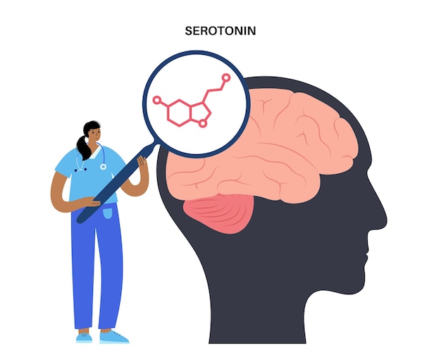 벡터 세로토닌 수식 아이콘입니다. 모노아민 신경전달물질. 변조 분위기 포스터 평면 벡터 일러스트 레이 션