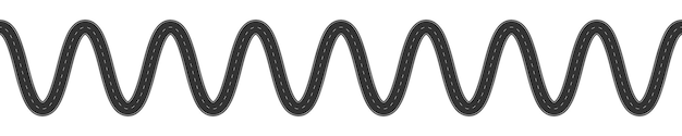 Vettore strada serpentina con marcatura vista aerea orizzontale modello di autostrada senza cuciture elemento di strada di campagna o di montagna isolata su sfondo bianco