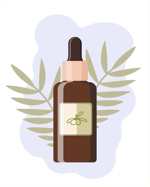 Vector serum bottle background with leaves flat design