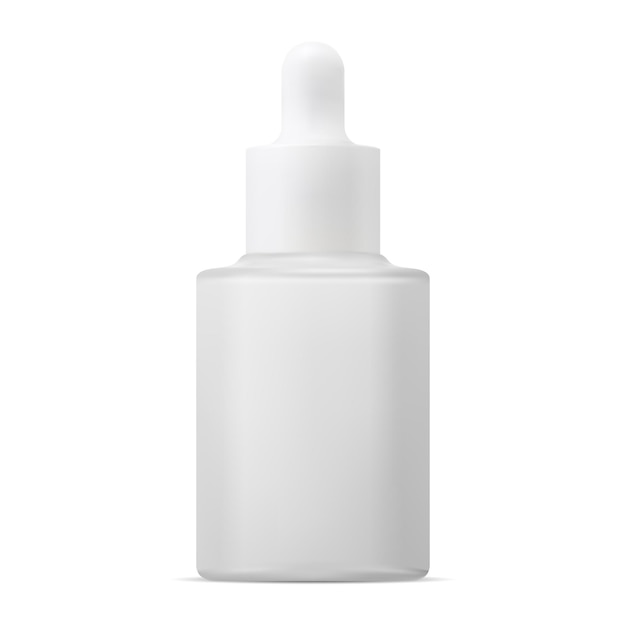 Vector serum dropper bottle white glass cosmetic essence flask mockup aroma oil eyedropper vial