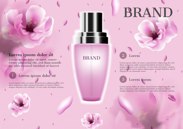 Serum met bloemen en roze bloembladen