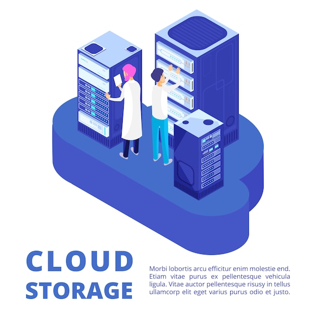 Amministrazione del server e archiviazione cloud isolata on white