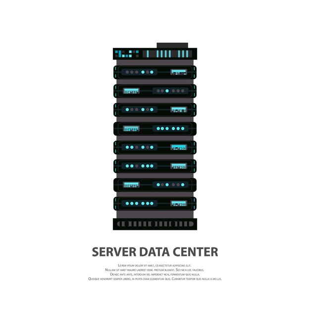 Vector server data center icon in flat style isolated on white big data computer rack cloud workstation