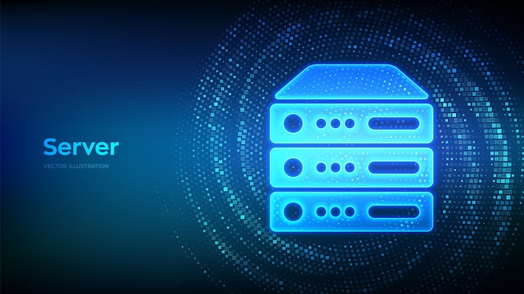 Vector server and data storage background computer server icon made with binary code server hosting virtual tunnel warp made with digital code data flow vector illustration