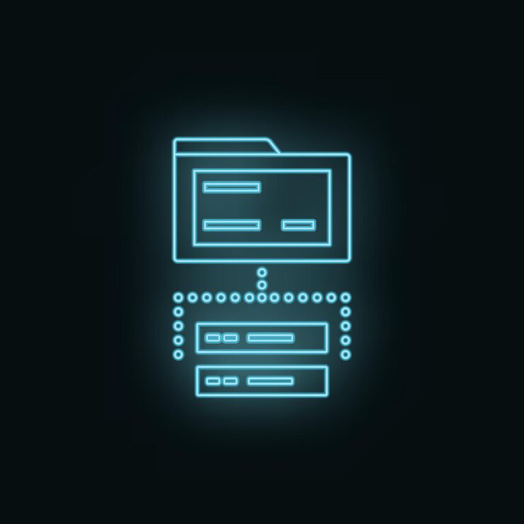 Vector 서버 폴더 데이터베이스 네온 아이콘 웹 개발 벡터 아이콘 웹 사이트 웹 디자인 모바일 앱 인포그래픽을 위한 간단한 기호 요소 흰색 배경의 웹 사이트 디자인을 위한 선 기호