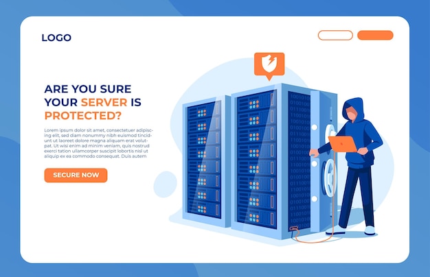 Vector server hacking illustration website mockup concept