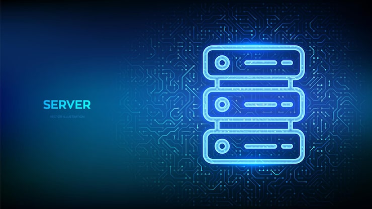 Vector server icon computer server and data storage background server hosting database storage data center circuit board pattern pcb printed circuit texture vector illustration