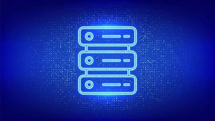 Vector server icon computer server and data storage background server hosting database storage data center circuit board pattern pcb printed circuit texture vector illustration