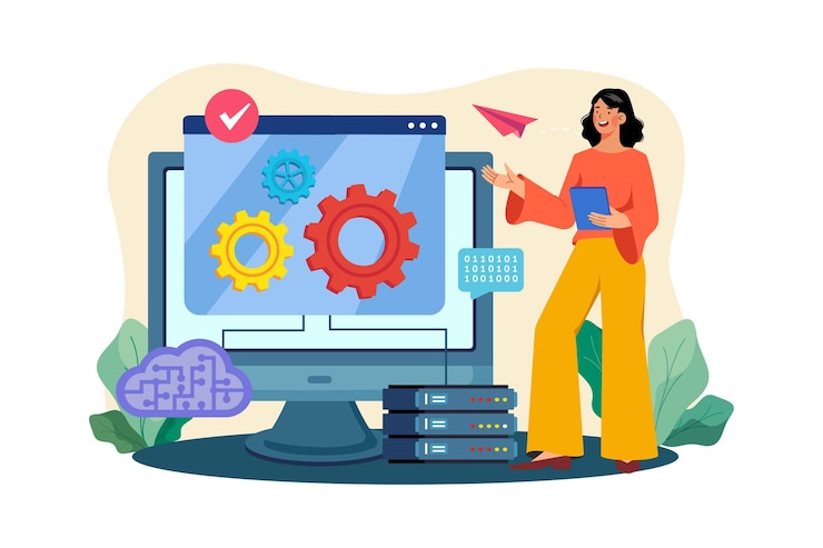 Vector server maintenance illustration concept a flat illustration isolated on white background