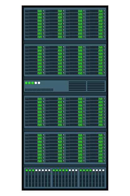 Vector server rack server room data center network server isolated server in flat design vector illustration