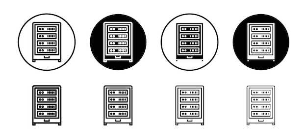 서버 랙 터 아이콘 세트 컬렉션 서버 래크 윤 평평한 아이콘