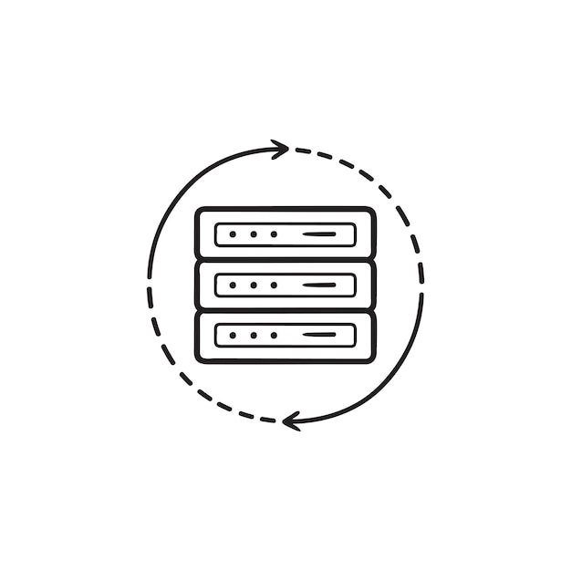 서버 다시 로드 손으로 그린 개요 낙서 아이콘입니다. 데이터베이스, 서버 관리 및 관리 개념 업데이트