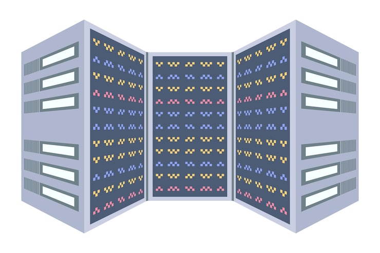 Vector server room database system server racks data protection internet security concept data center icon cloud storage cloud computing computer server hosting icon computer network secure and protection