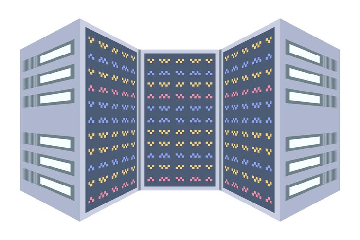 Vector server room database system server racks data protection internet security concept data center icon cloud storage cloud computing computer server hosting icon computer network secure and protection